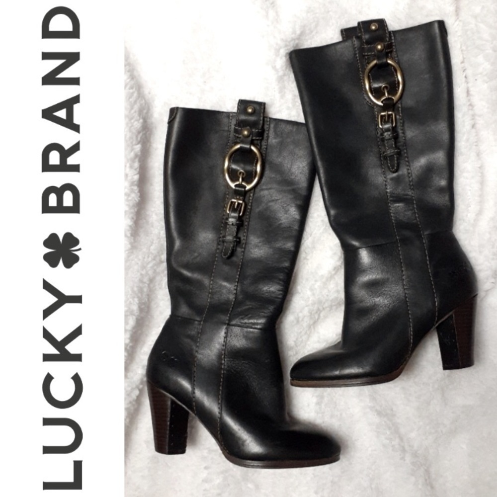 Lucky Brand LK-Marie Tall Black Leather Boots Sz6